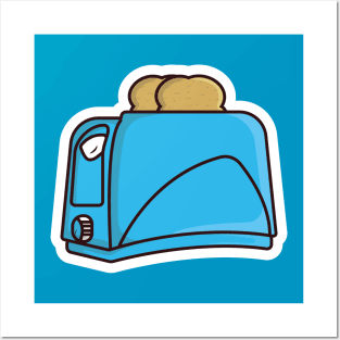 Toaster with Hot Toasts, Bread Slices Sticker design vector illustration. Break fast food technology object icon concept. Toast burnt and jumping out sticker design logo. Posters and Art